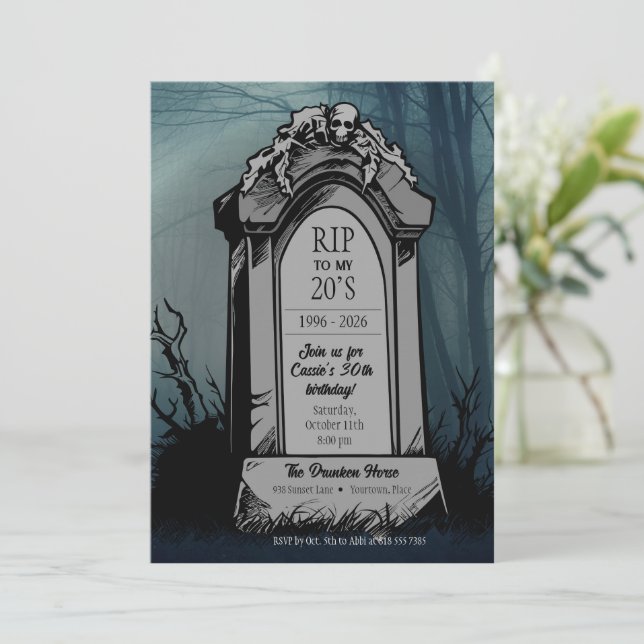 Convite RIP para a Festa de aniversário dos 20 (Em pé/Frente)