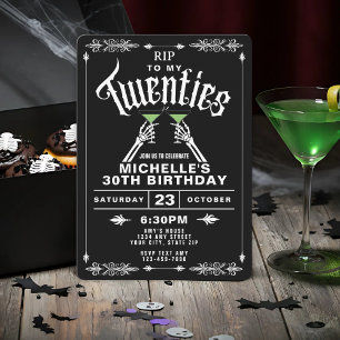 Convite RIP preto e branco para a aniversário de 30 anos d