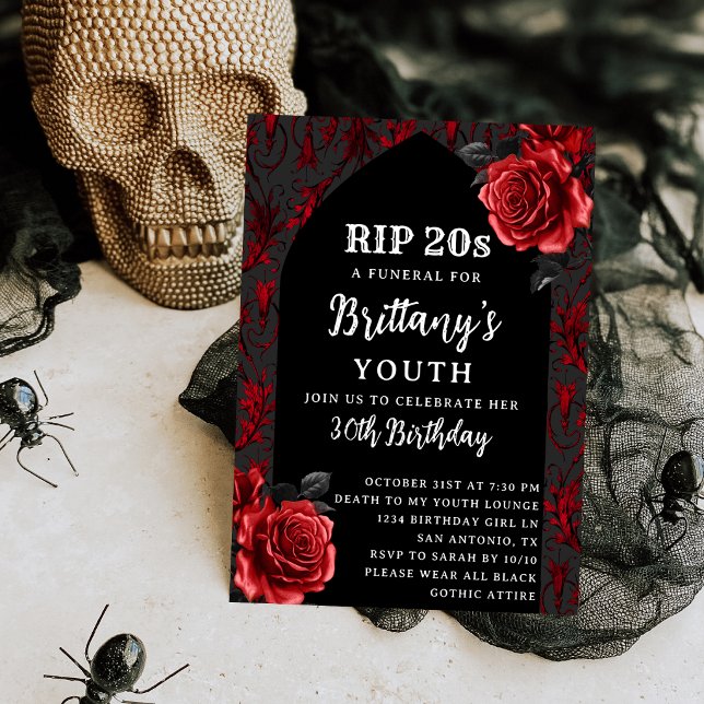 Convite RIP Rosas Vermelhas Góticas dos 20 anos Funeral de (Criador carregado)