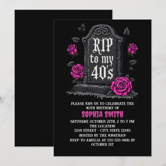 Convite Rip to 40s Birthday Gothic (Frente/Verso)