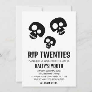 Convite RIP Vinte Anos Crânio Divertido Funeral 30º Aniver