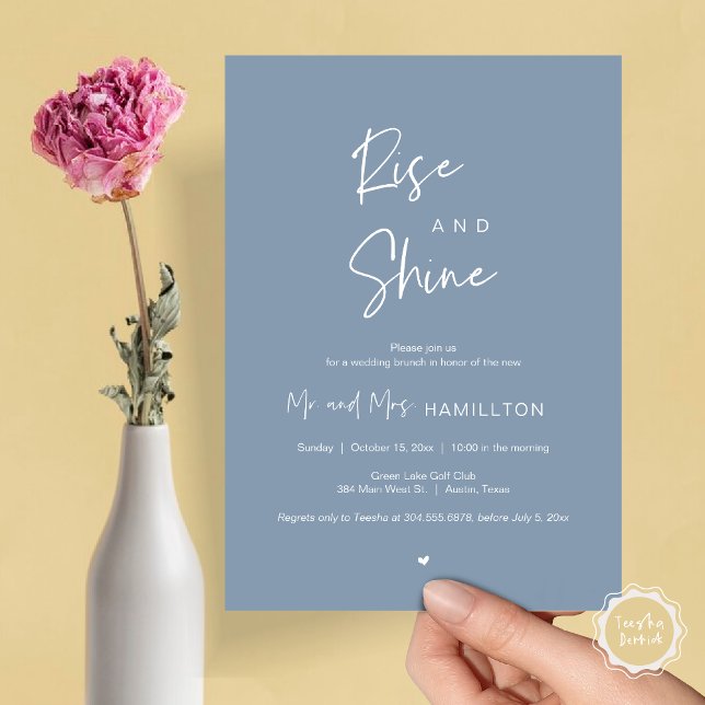Convite Rise e Shine, Poste o Brunch (Rise and Shine, Post Wedding Brunch Invitation Card, PDF, in Dusty Blue)
