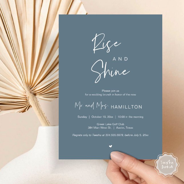 Convite Rise e Shine, Poste o Brunch (Rise and Shine, Post Wedding Brunch Invitation Card, PDF, in Dusty Blue)