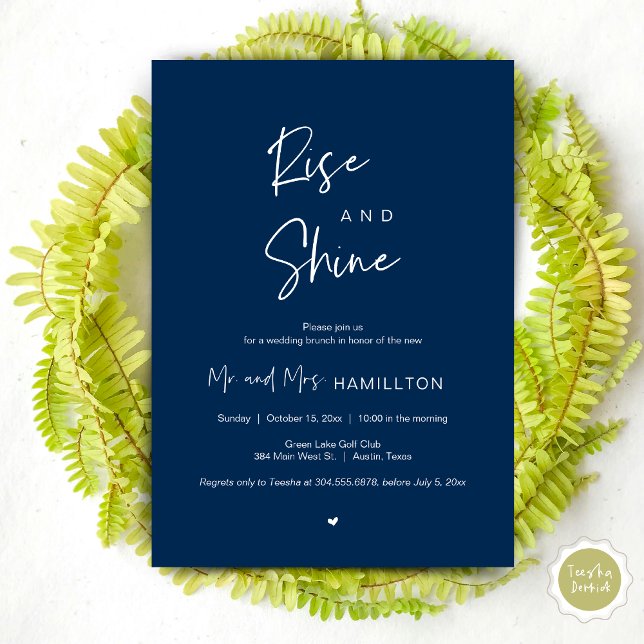 Convite Rise e Shine, Poste o Brunch (Rise and Shine, Post Wedding Brunch Invitation Card, PDF, in Navy Blue)