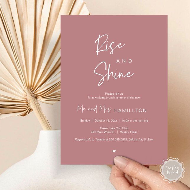 Convite Rise e Shine, Poste o Brunch (Rise and Shine, Post Wedding Brunch Invitation Card, PDF, in Dusty Rose Pink)