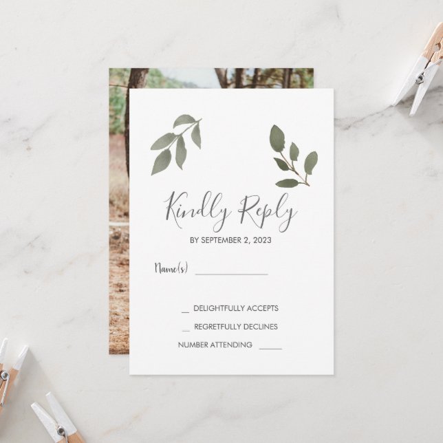 Convite Ritis elegante folhas botânicas foto Casamento RSV (Frente/Verso In Situ)