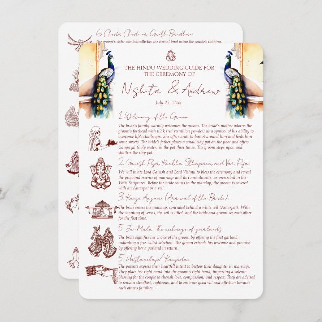 Convite Ritos de casamento hindus paciock palácio Jaipur (Frente/Verso)