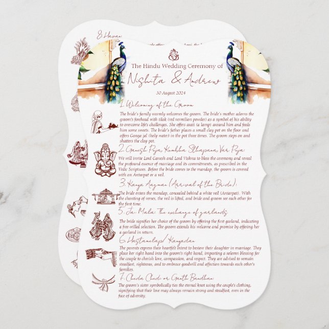 Convite Ritos de casamento hindus paciock palácio Jaipur (Frente/Verso)