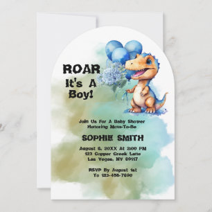 Convite Roar É Um Arco De Chá de fraldas De Dinossauro T-R