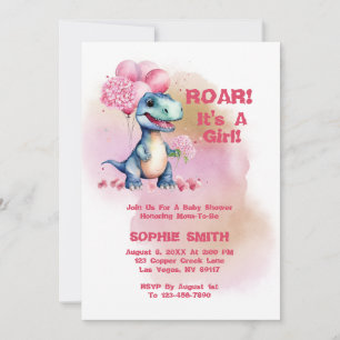 Convite Roar É Um Dinossauro Bebê T-Rex Rapariga