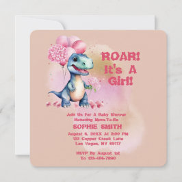 Convite Roar É Uma Garota T-Rex Bebê Dinossauro Rosa