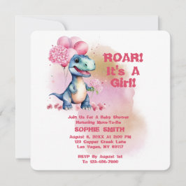 Convite Roar É Uma Garota T-Rex Bebê Dinossauro Rosa