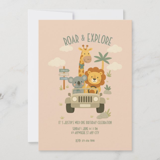 Convite Roar & Explore – It's a Safari Birthday! (Frente)