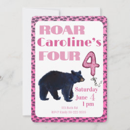Convite Roar Four Bear 4th Birthday Invitation