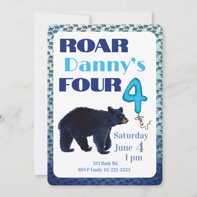 Convite Roar Four Bear 4th Birthday Invitation (Frente)