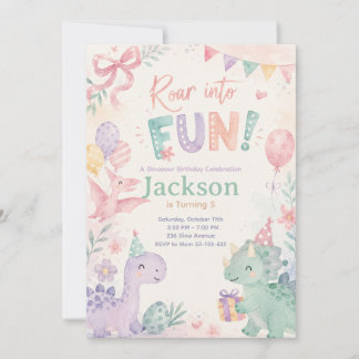 Convite Roar Into Fun Dinosaur Invitation Editable