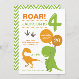 Convite Roar, sou Quatro Dinossauro Verde Quarto Aniversár