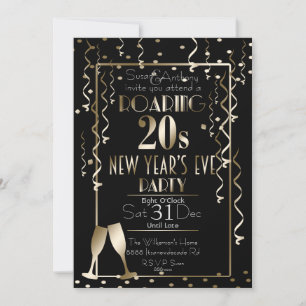 Convite Roaring 20s Retro Dourado Confetti Ano Novo