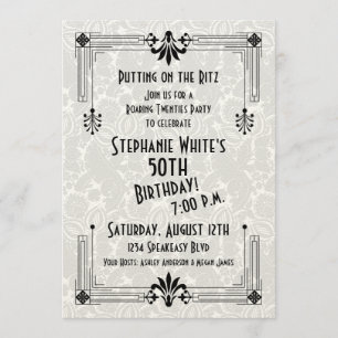 Convite Roaring 20s Vigenties Art Deco 50th Festa de anive