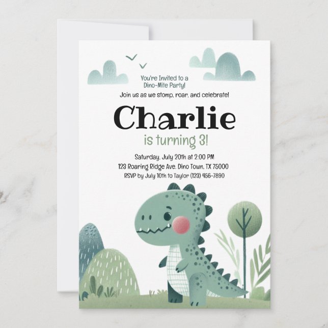 Convite Roarsome Dino Birthday –  (Frente)