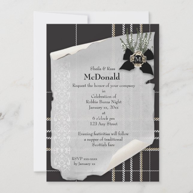 Convite Robbie Burns Black Tartan (Frente)