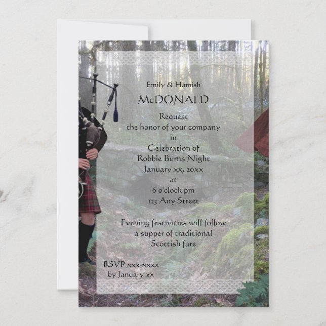 Convite Robbie Burns Piper (Frente)