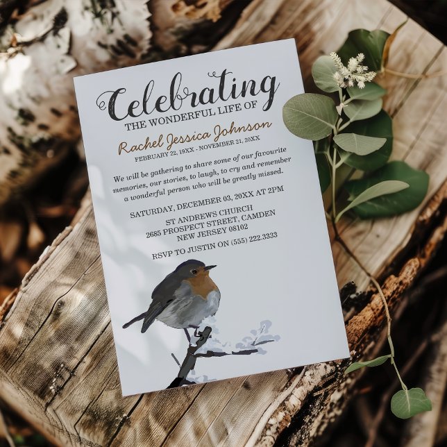 Convite Robin de Inverno em Aquarela | Celebração da Vida (Criador carregado)