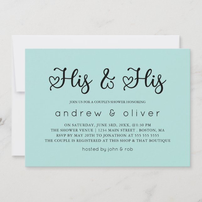 Convite Robin Egg Azul Minimiza O Chá Dele E Do Seu Casal (Frente)