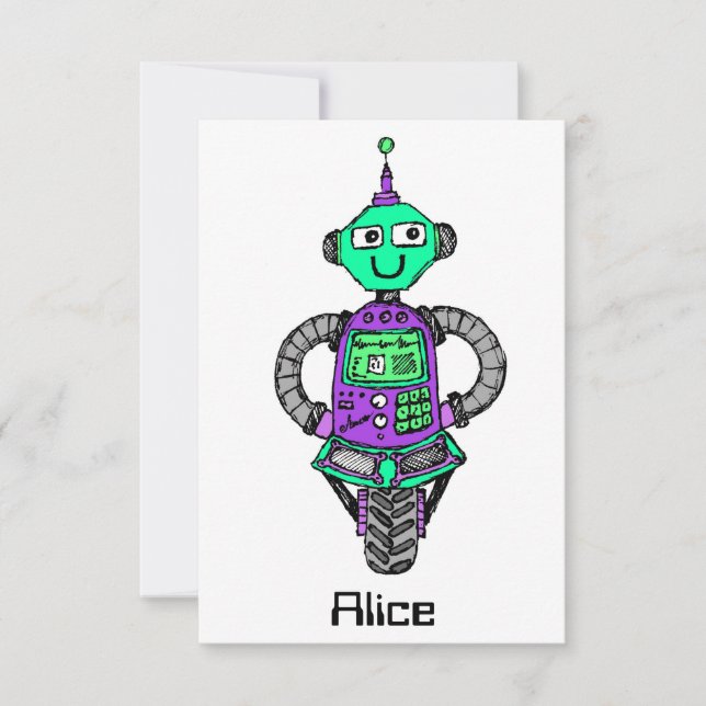 Convite Robô Arnie, roxo e verde (Frente)