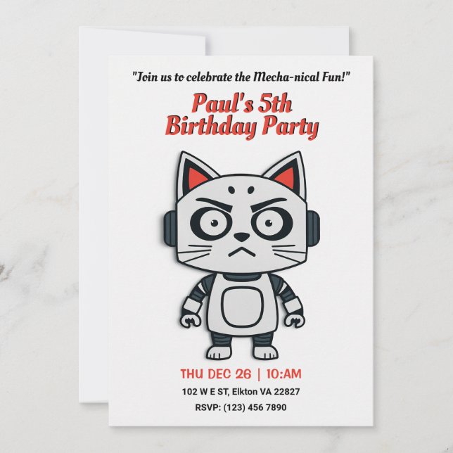 Convite Robo Cat Festa de aniversário - Futurística divers (Frente)