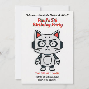 Convite Robo Cat Festa de aniversário - Futurística divers