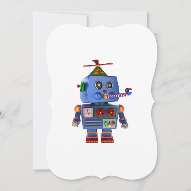 Convite Robô de brinquedo de festa de aniversário azul (Frente)