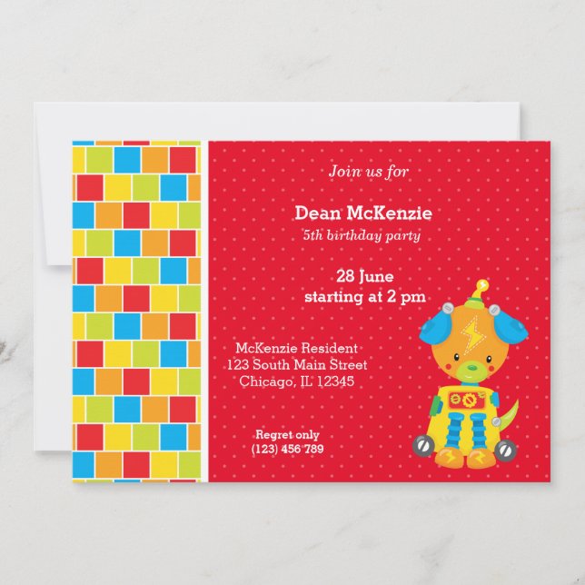 Convite Robô * escolha a cor de fundo (Frente)