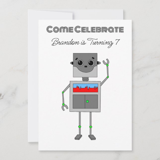 Convite Robô Personalizado Aniversário para Rapaz (Frente)