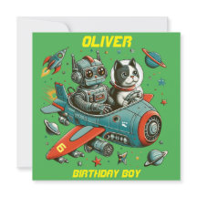 Robô retrô personalizável e gato no espaço
