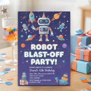 Convite Robôs no Espaço Festa de Aniversário de 12 anos