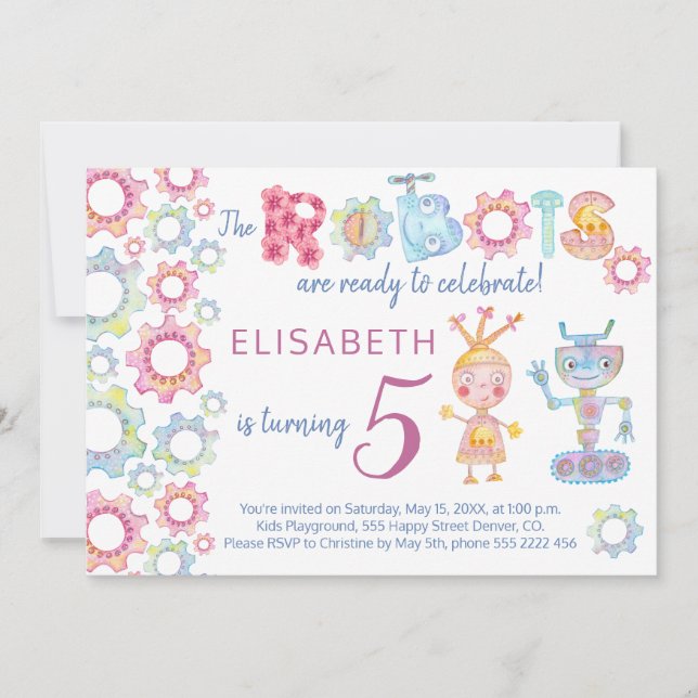Convite Robôs temem a festa de aniversários (Frente)