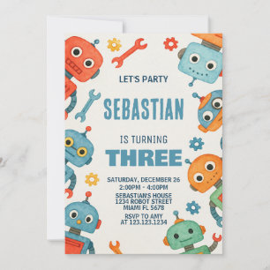 Convite Robot aniversário de 3 anos