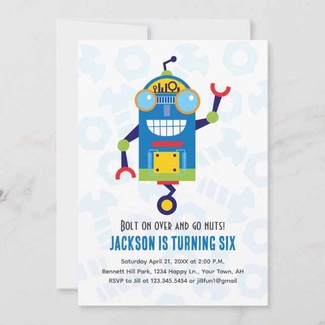 Convite Robot Birthday Invitation robôs (Frente)