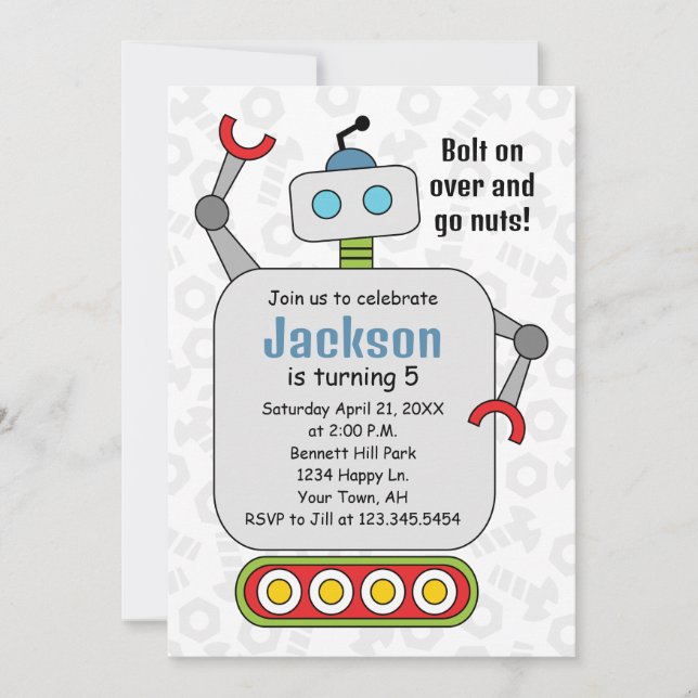 Convite Robot Birthday Invitation robots (Frente)