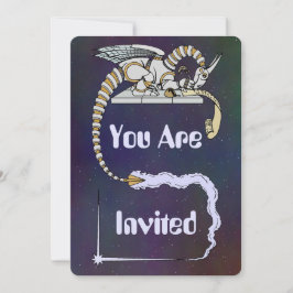 Convite Robot Dragon Escrevendo em Scroll