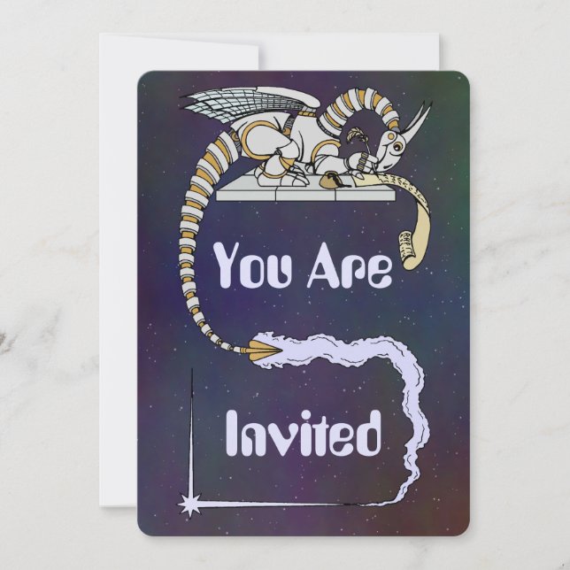 Convite Robot Dragon Escrevendo em Scroll (Frente)