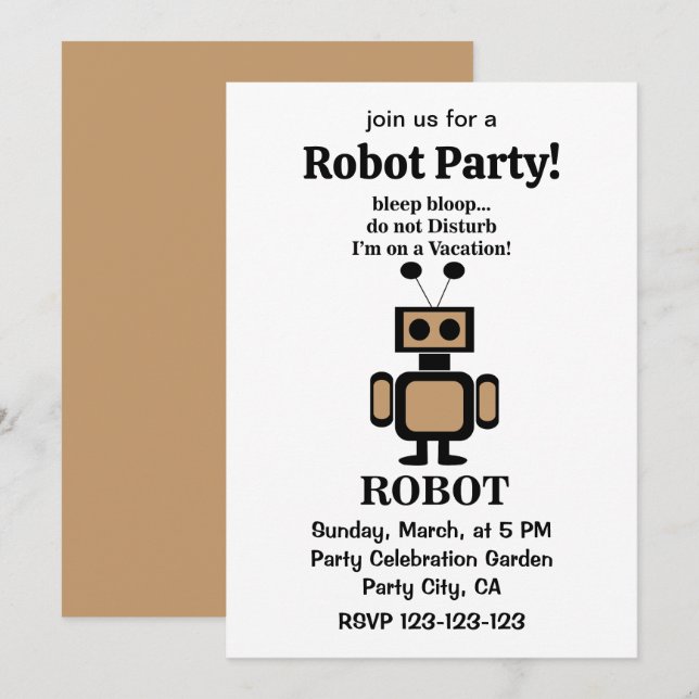 Convite Robot Funny Tech Party (Frente/Verso)