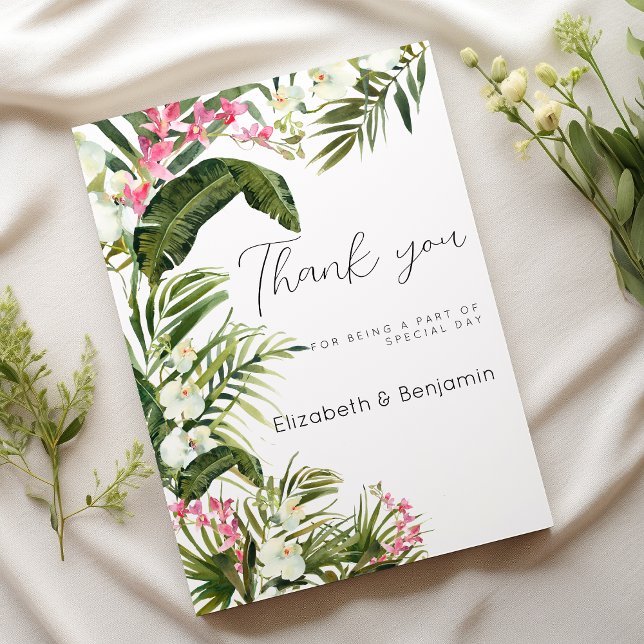 Convite Rochosas brancas-cor-de-rosa-tropicais Obrigado (Pink white tropical orchid flowers Thank You )