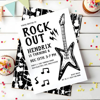 Convite Rock and Roll Guitar Birthday