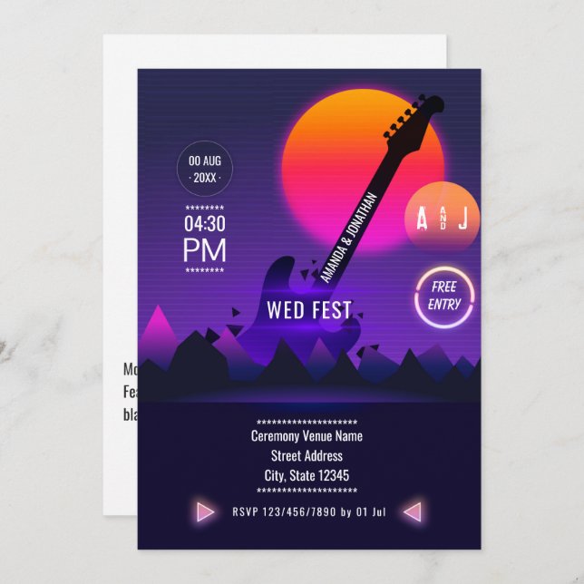 Convite Rock and Roll Wedding (Frente/Verso)