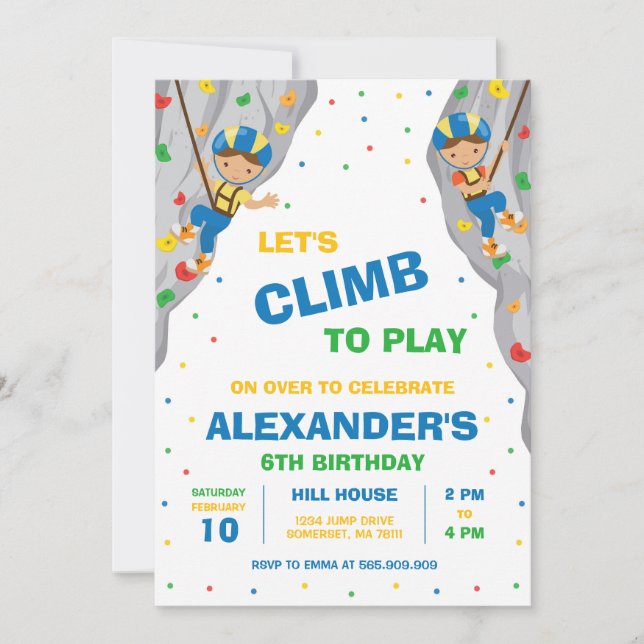 Convite Rock Climbing Birthday Party Invitation (Frente)