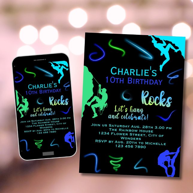 Convite Rock Escalando Festa de Aniversário do Menino ao I (Criador carregado)