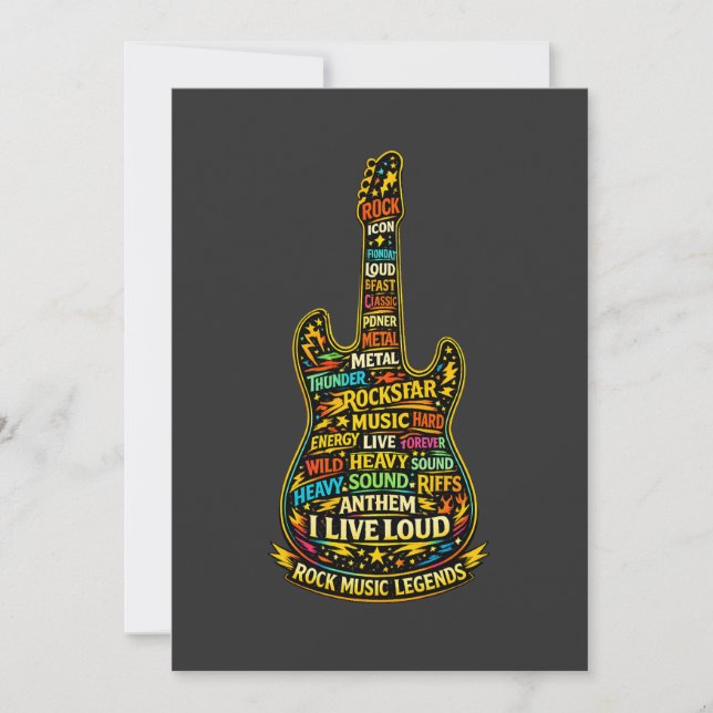 Convite Rock Guitar Typography Art (Frente)