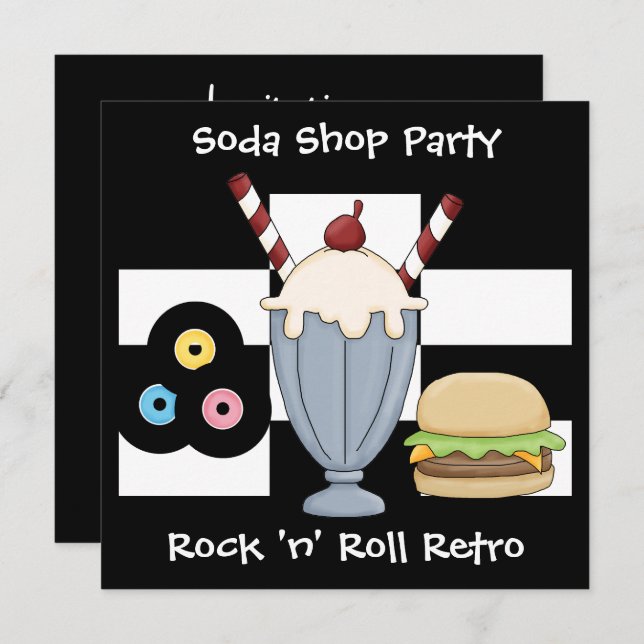 Convite Rock 'n' Roll Retro Soda Compro Party (Frente/Verso)